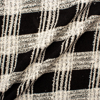 Black, Ivory & Silver Metallic Checkered Bouclé Fabric