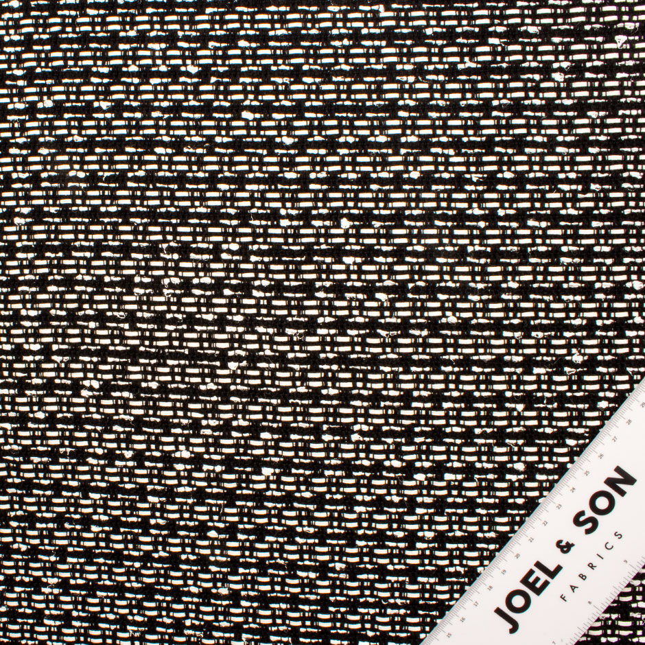 White Woven Black Cotton Blend Bouclé Fabric
