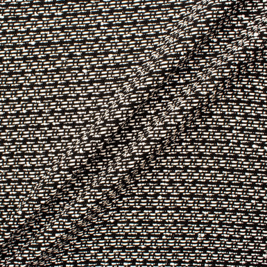 White Woven Black Cotton Blend Bouclé Fabric