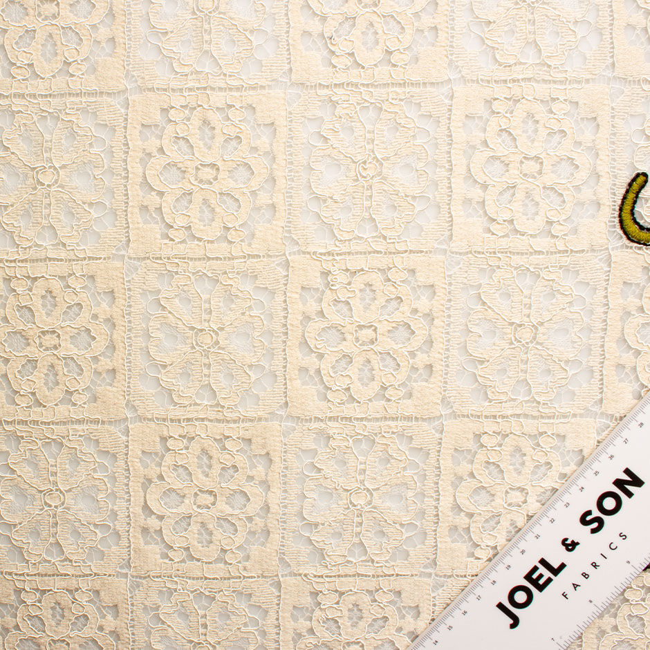 Olive Green Embroidered Cream Tulle Fabric