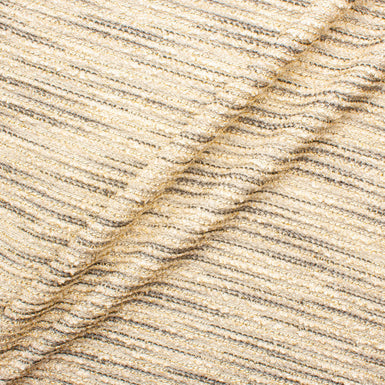 Grey Striped Ivory Metallic Stretch Bouclé Knit Fabric