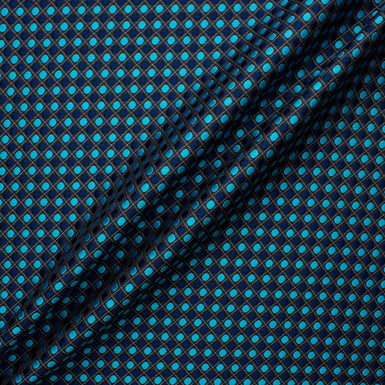 Multi Blue Spotted Grey Lattice Brocade Fabric