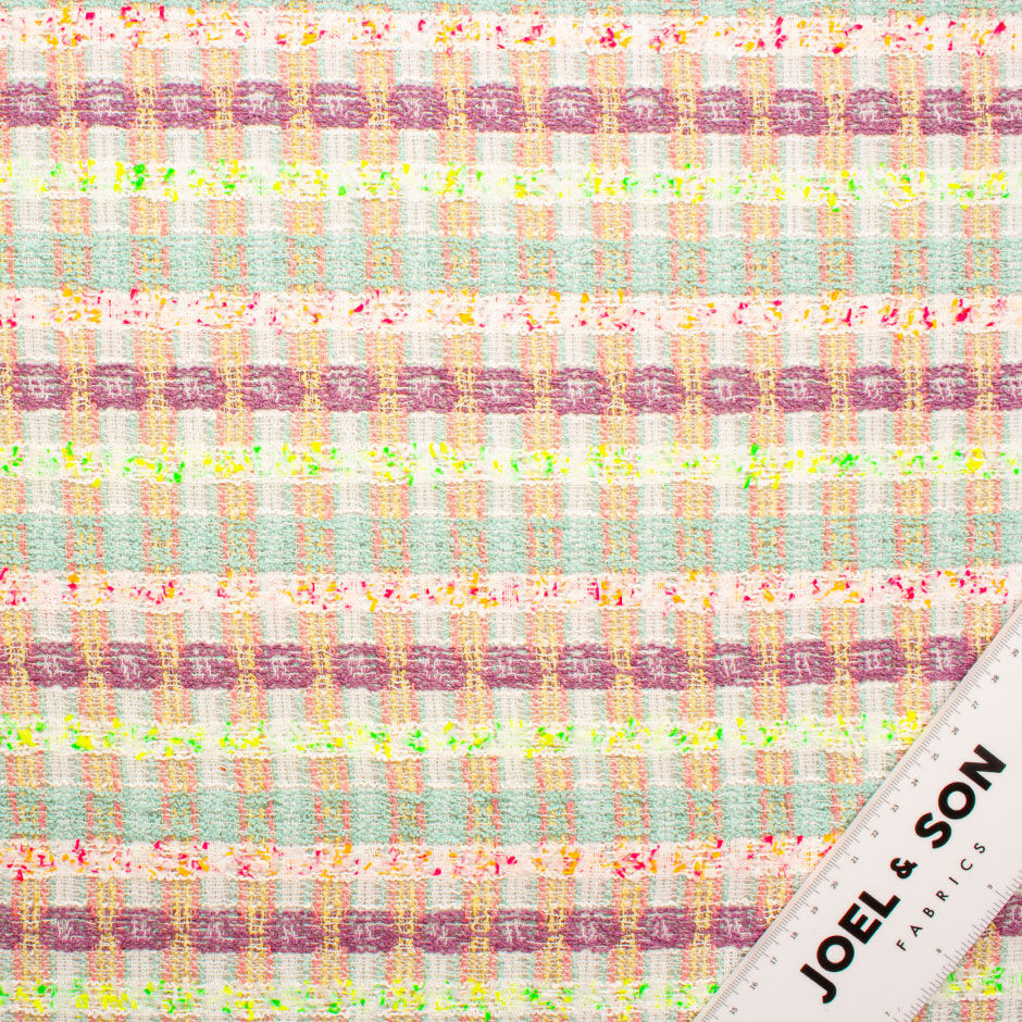 Multi-Coloured Cotton Blend Bouclé Fabric