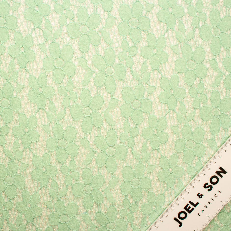 Mint Green Lace Overlay Bouclé Fabric