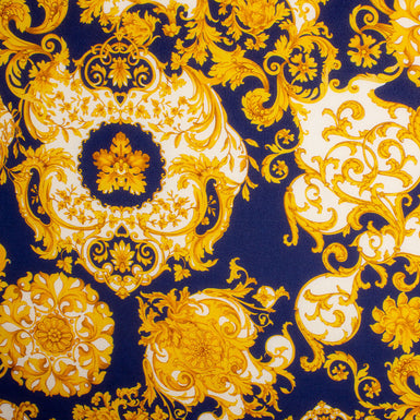Yellow Baroque Printed Silk Crêpe de Chine Fabric