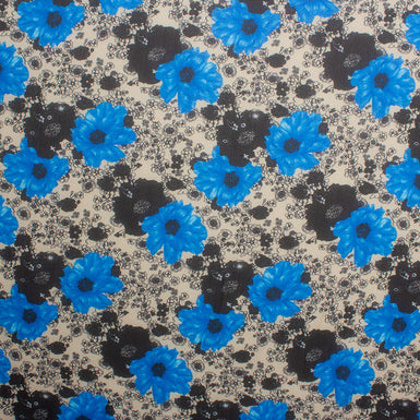 Blue & Black Floral Printed Silk Georgette Fabric