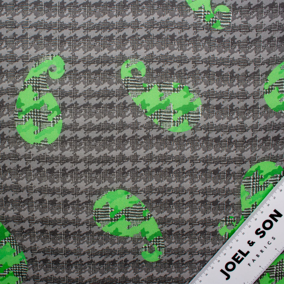 Grey Houndstooth Printed Pure Silk Georgette Fabric