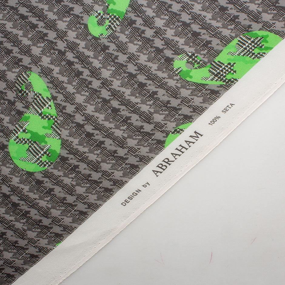 Grey Houndstooth Printed Pure Silk Georgette Fabric