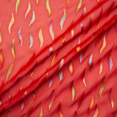 Multi-Coloured Metallic Rich Red Silk Georgette
