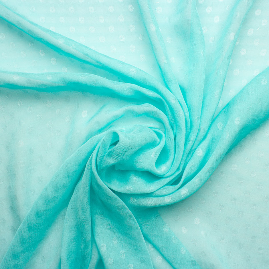 Soft Turquoise Metallic Spotted Silk Georgette Fabric