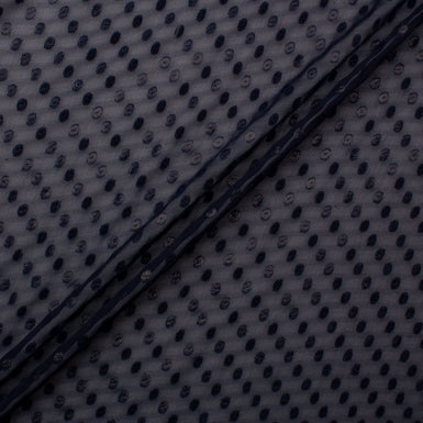 Prussian Blue Metallic Spotted Silk Georgette Fabric