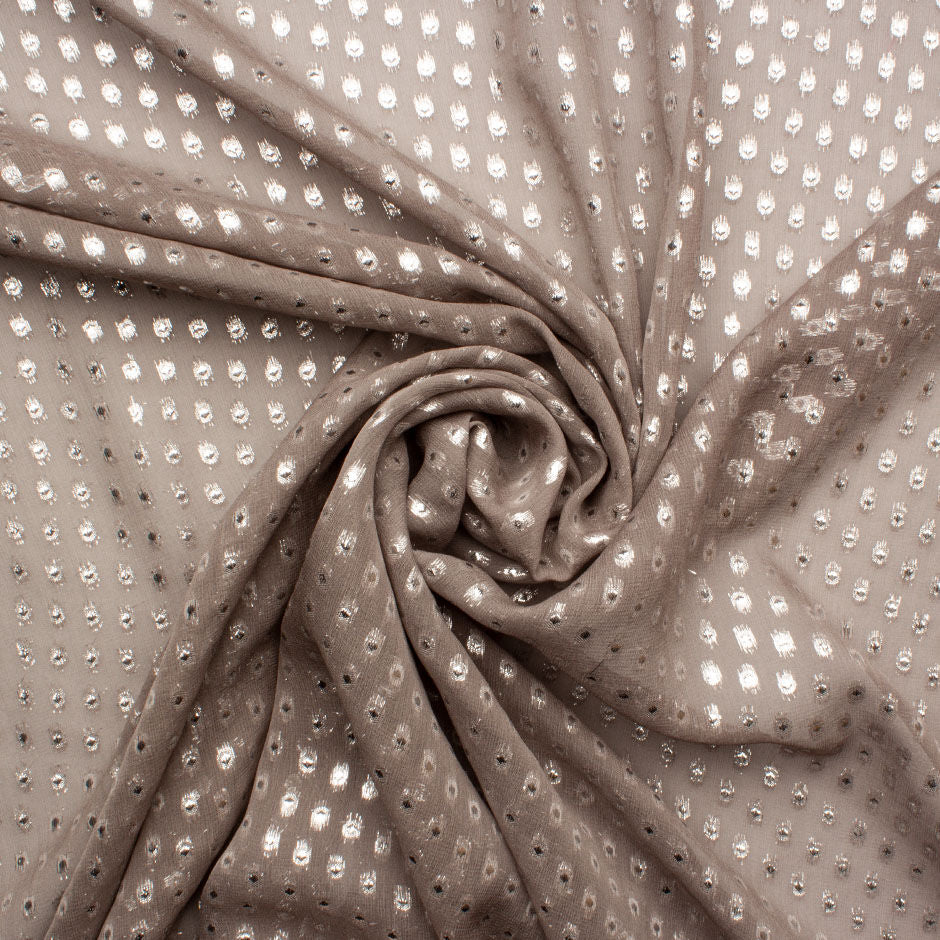 Gold Spotted Taupe Silk Georgette Fabric