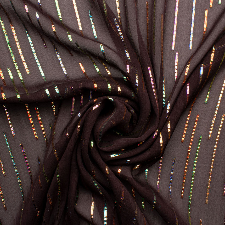 Multi-Coloured Metallic Lined Grenache Silk Georgette