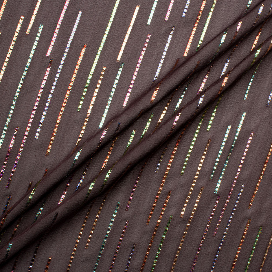 Multi-Coloured Metallic Lined Grenache Silk Georgette