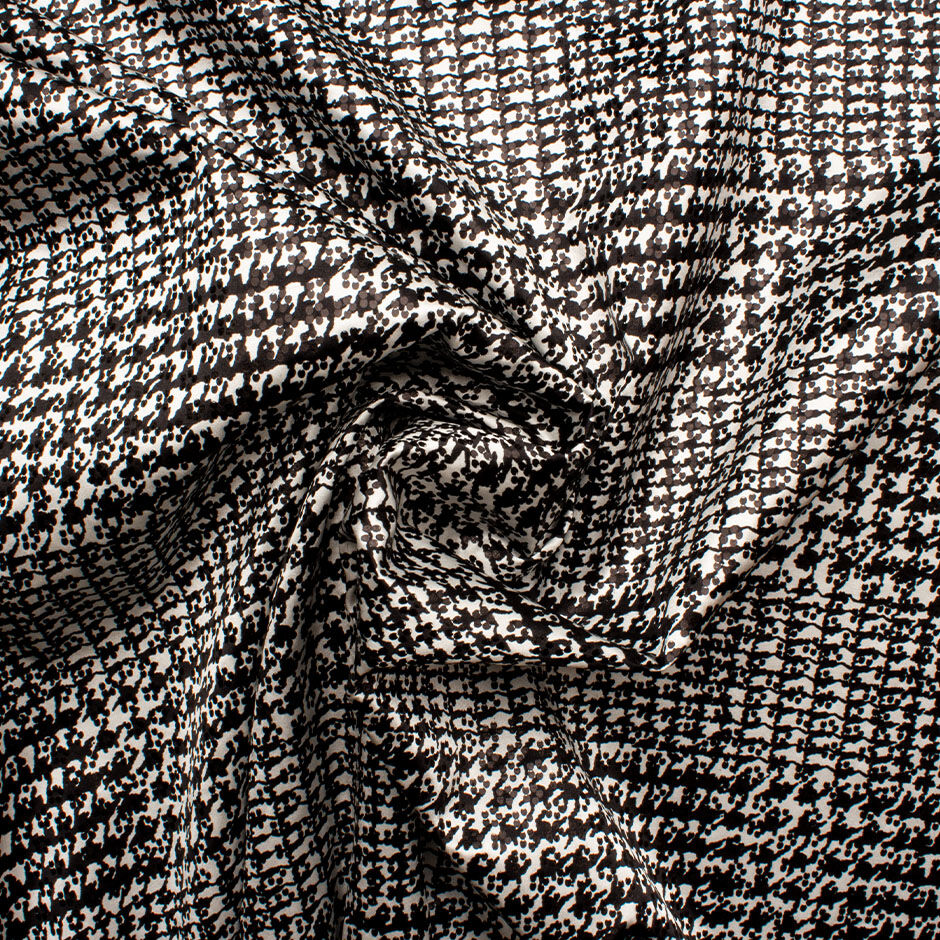 Monochrome Prince of Wales Laminated Silk Satin (A 2.10m Piece)