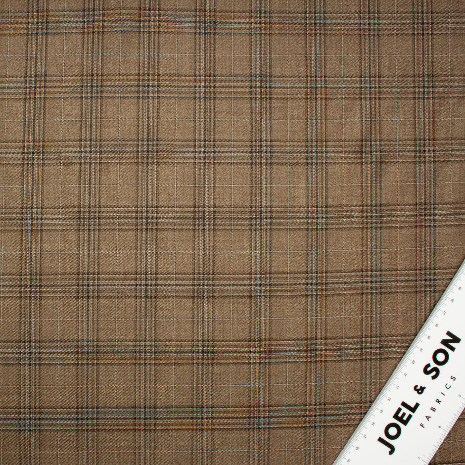Mid Brown Checkered Cashmere & Silk Blend Suiting