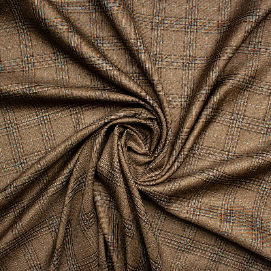 Mid Brown Checkered Cashmere & Silk Blend Suiting