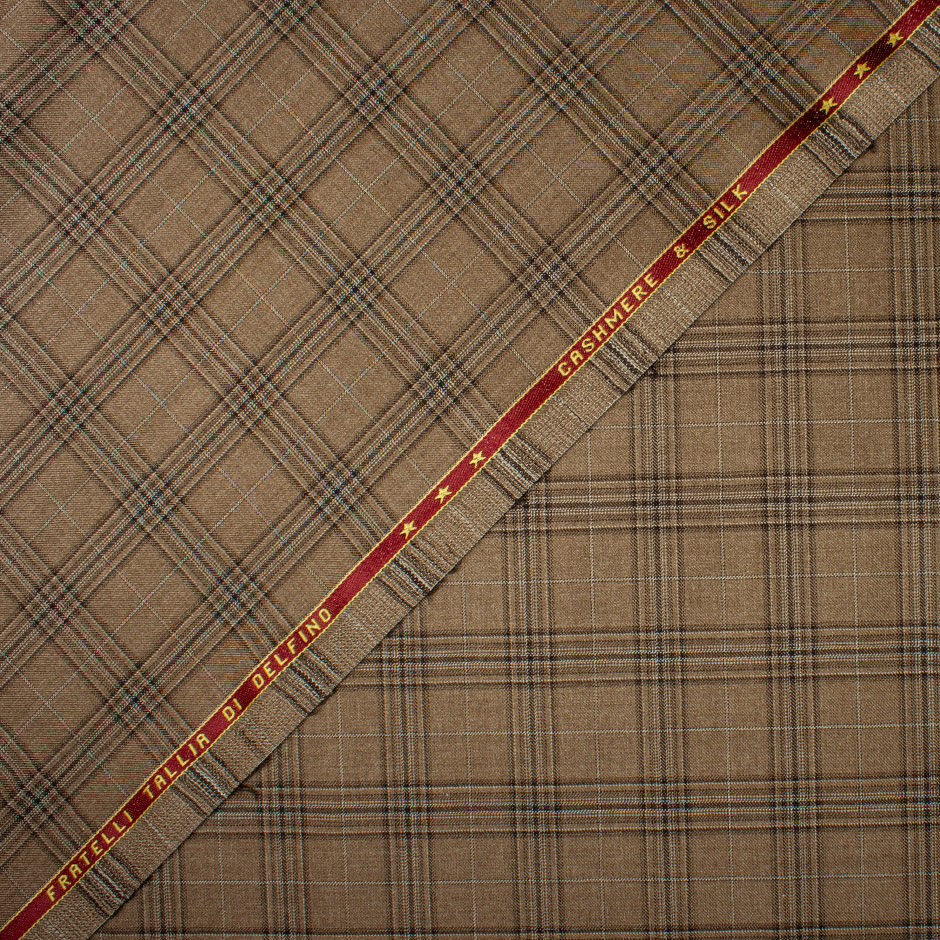 Mid Brown Checkered Cashmere & Silk Blend Suiting