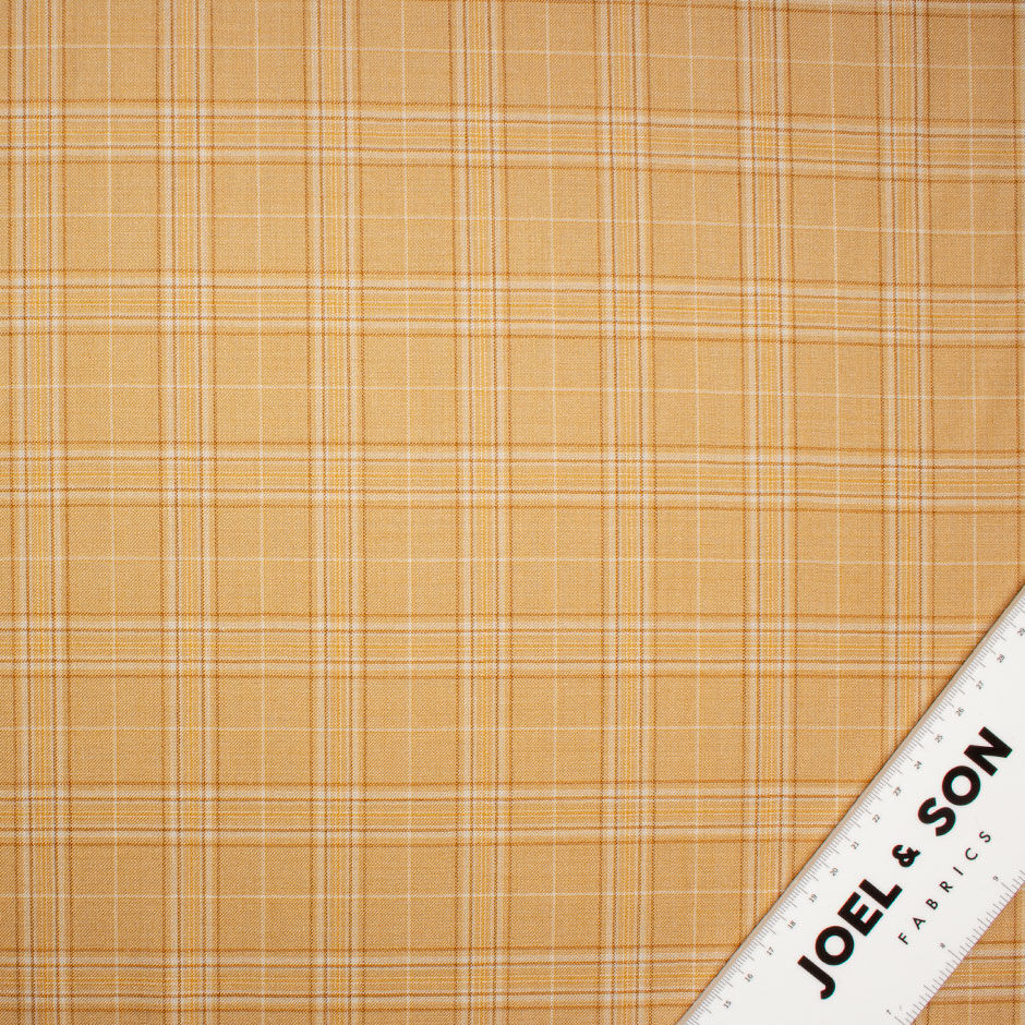 Soft Camel Checkered Cashmere & Silk Blend Suiting