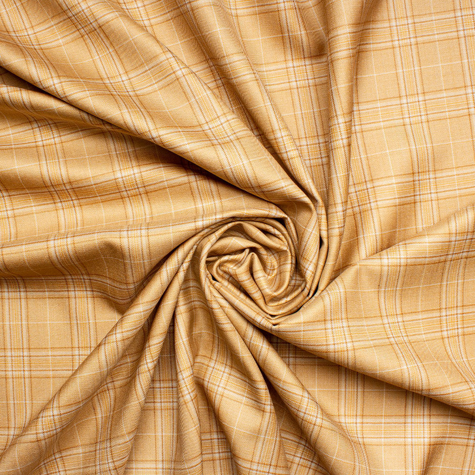 Soft Camel Checkered Cashmere & Silk Blend Suiting