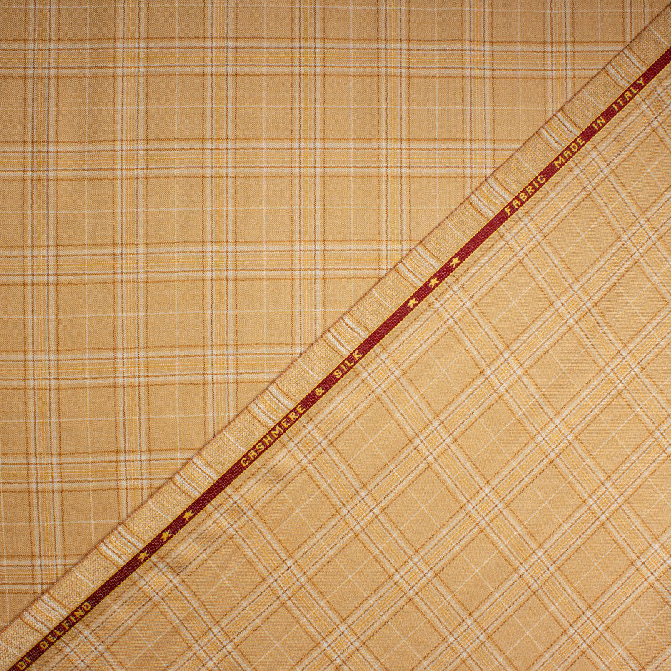 Soft Camel Checkered Cashmere & Silk Blend Suiting
