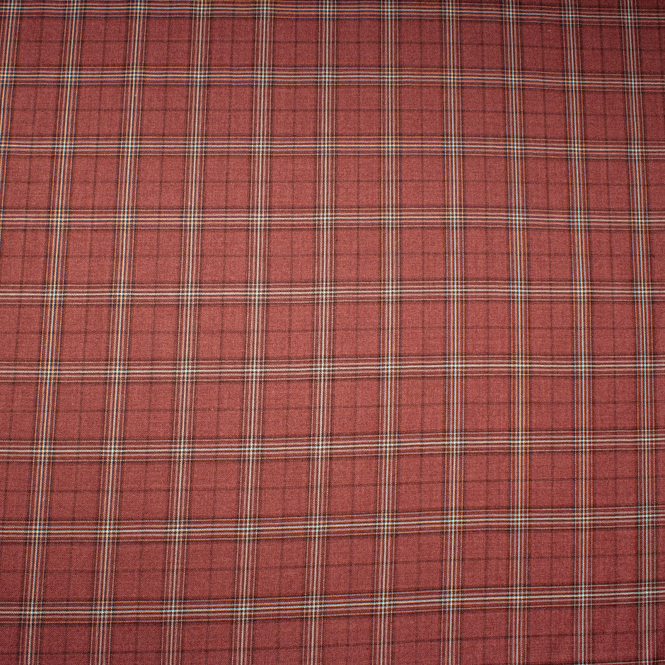 Brick Red & Ivory Checkered Cashmere & Silk Blend Suiting