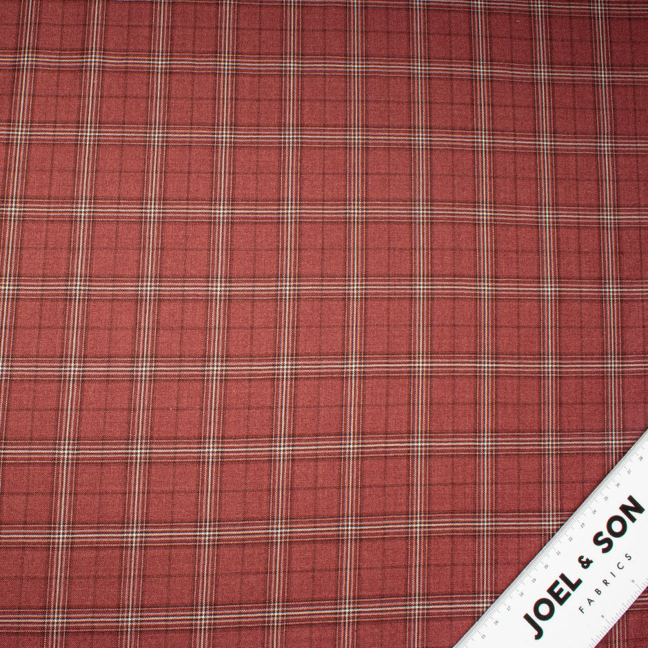 Brick Red & Ivory Checkered Cashmere & Silk Blend Suiting