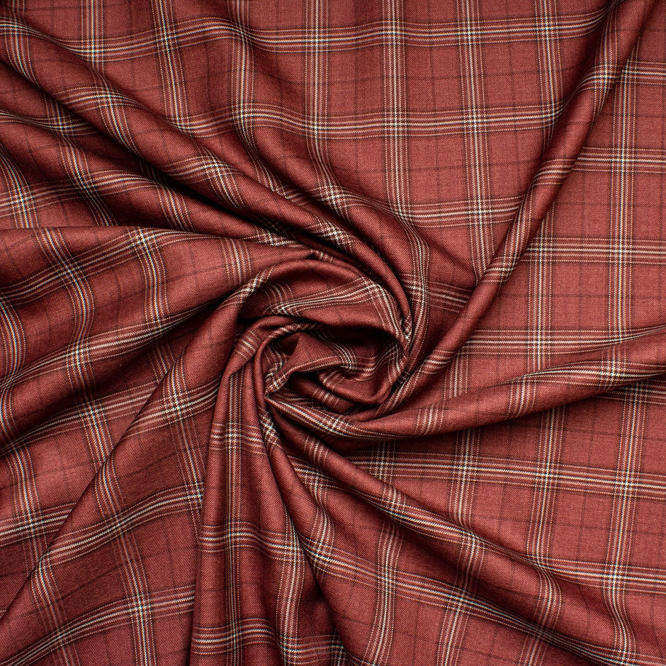 Brick Red & Ivory Checkered Cashmere & Silk Blend Suiting