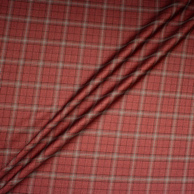 Brick Red & Ivory Checkered Cashmere & Silk Blend Suiting