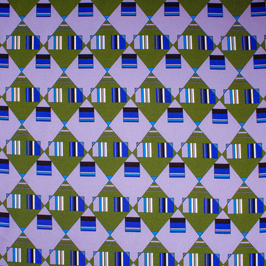 Army Green, Lilac, Blue Geo Printed Silk Twill (A 3m Piece)