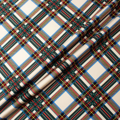 Multi-Coloured Ivory Tartan Checkered Silk Twill