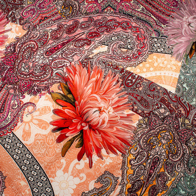 Pink/Red Floral & Orange Paisley Silk Satin (A 2.85m Piece)