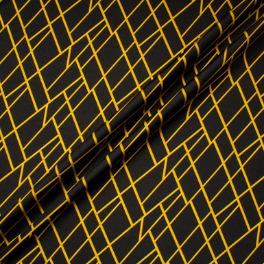 Golden Yellow Geometric Printed Black Pure Silk Twill (A 1.60m Piece)