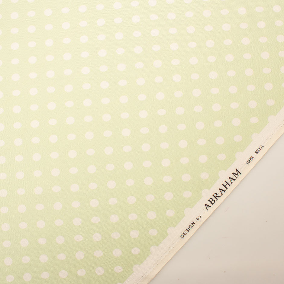 White Spotted Pale Green Silk Shantung