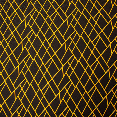 Yellow & Black Geometric Printed Silk Jacquard