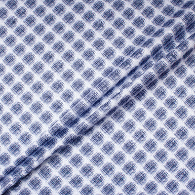 Blue 'Scribble' Linen & Cotton Blend Shirting