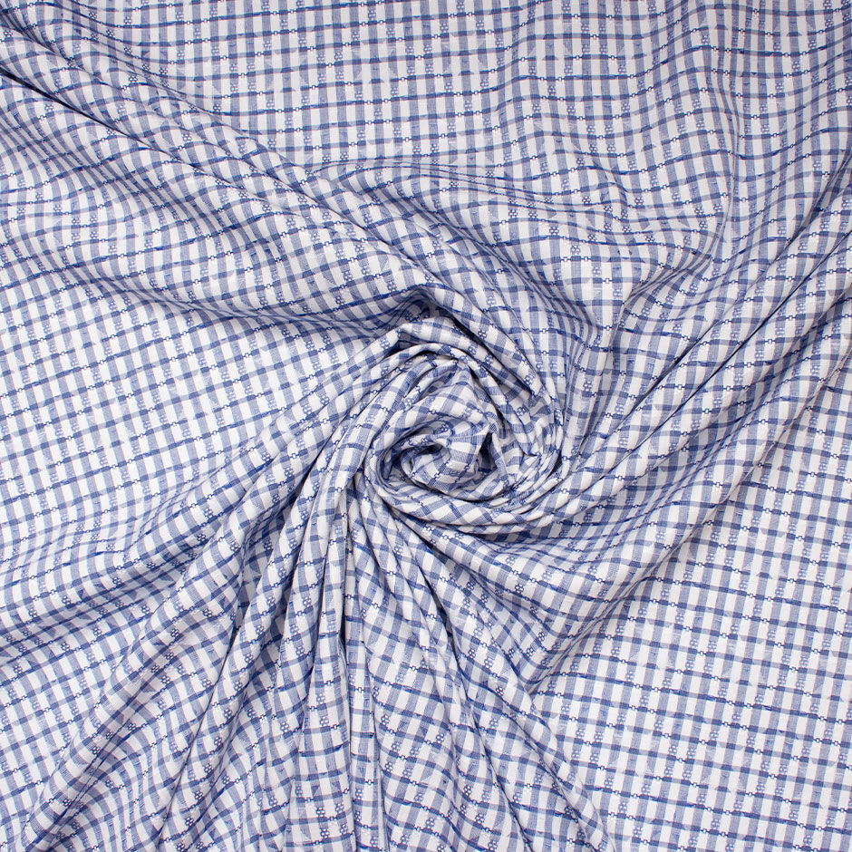 Blue & White Star Jacquard Cotton Shirting