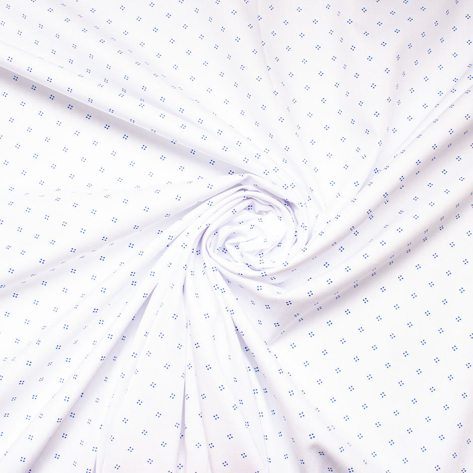 4 Blue Spot Printed White Cotton Shirting