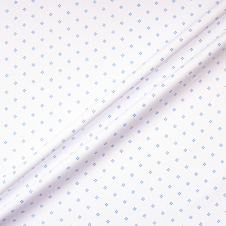4 Blue Spot Printed White Cotton Shirting