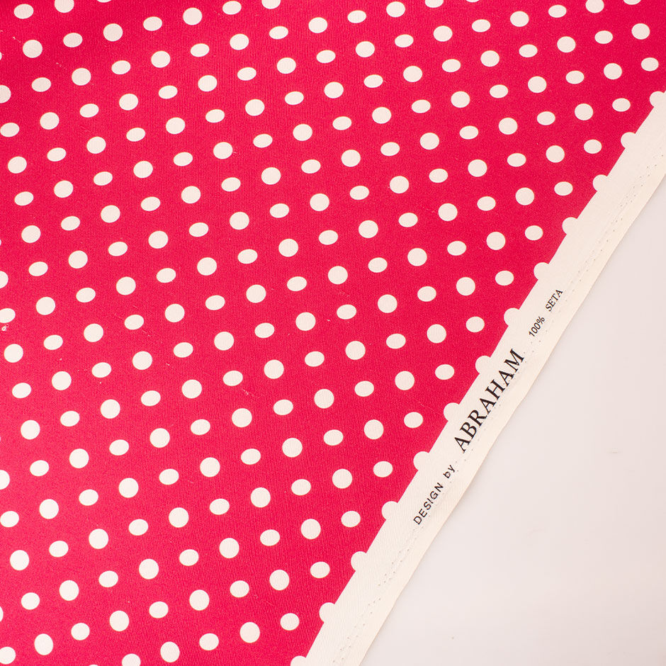 White Spotted Deep Fuchsia Pink Silk Shantung