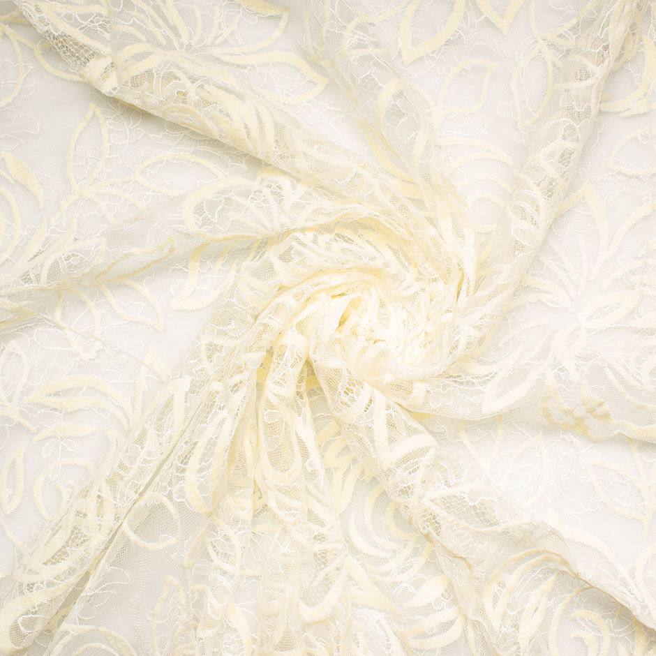 Cream Floral Flocked Chantilly Lace