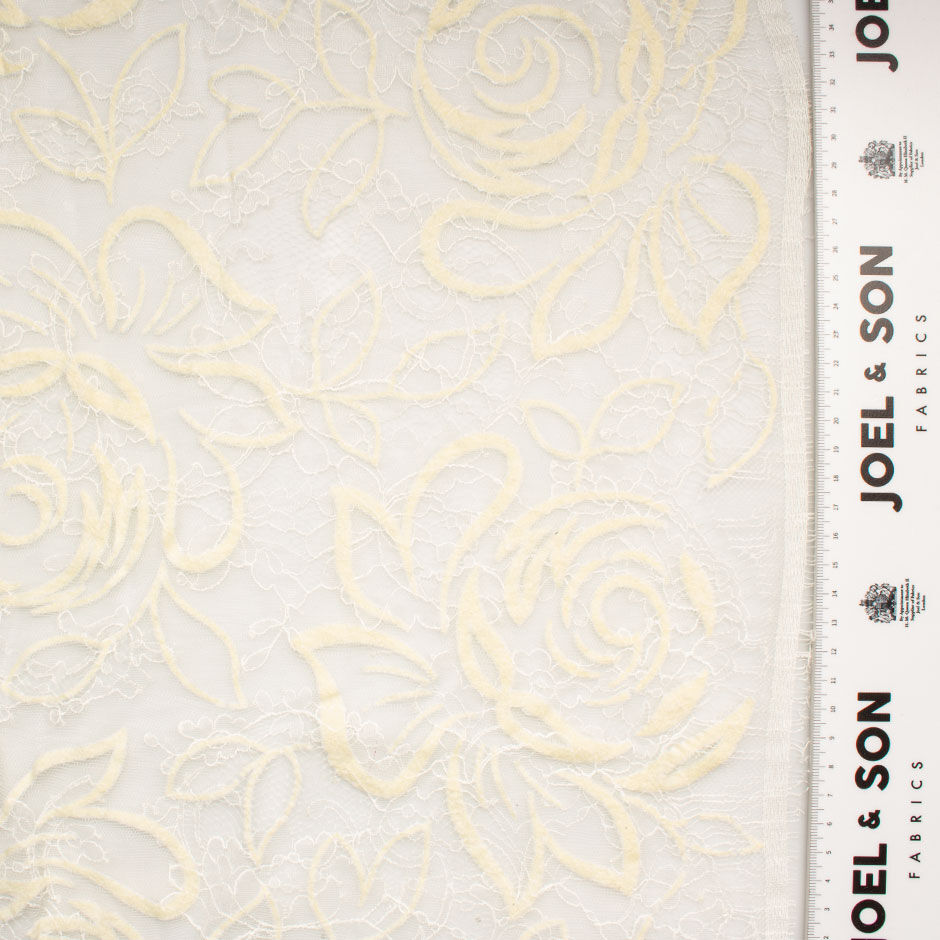 Cream Floral Flocked Chantilly Lace