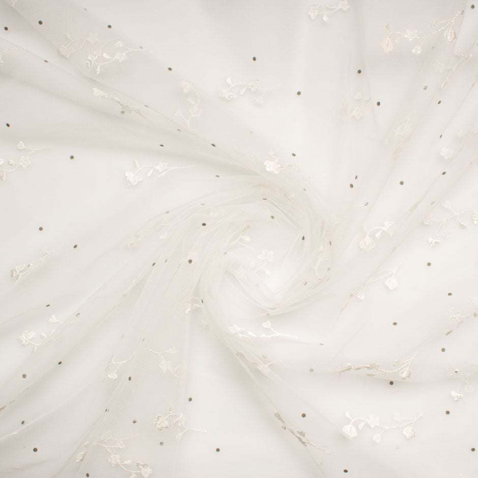 Crystal Embellished Embroidered Ivory Tulle