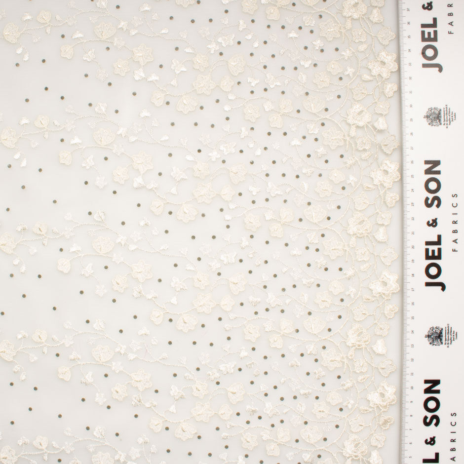 Crystal Embellished Embroidered Ivory Tulle