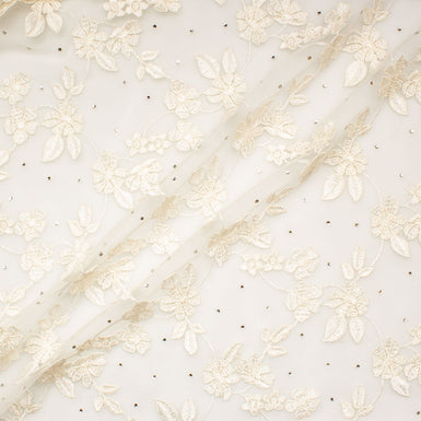 Swarovski Stone Embellished Cream Tulle (A 1.8m Piece)