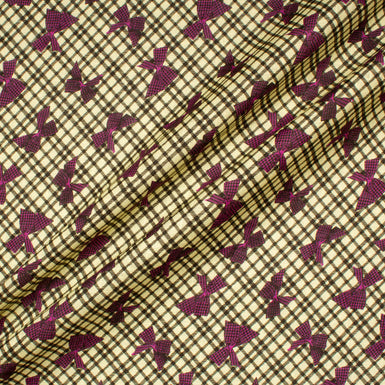 Magenta Pink Bow Printed Yellow Pure Linen