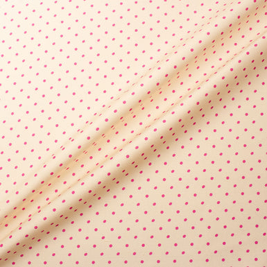 Candy Pink Spotted Ivory Silk Shantung