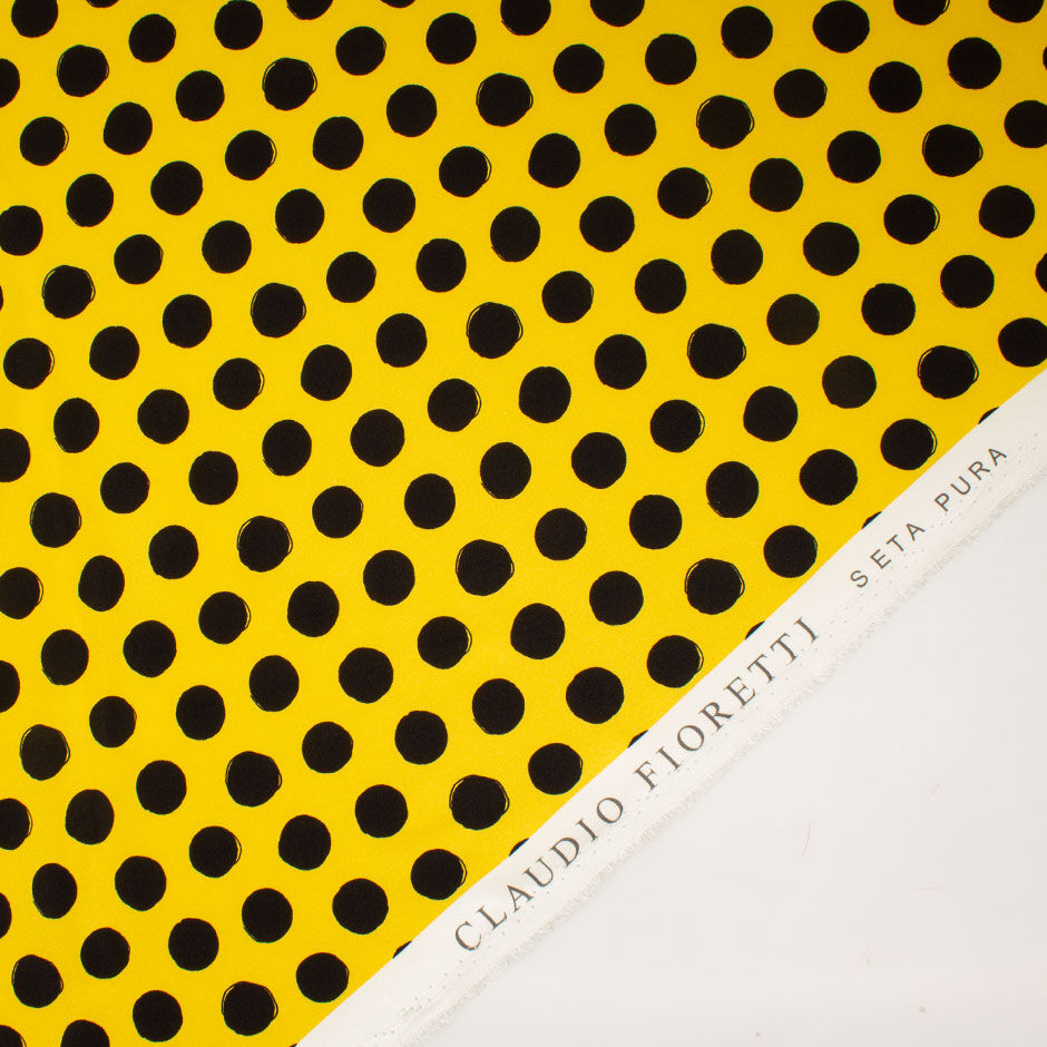Jet Black Spotted Yellow Pure Silk