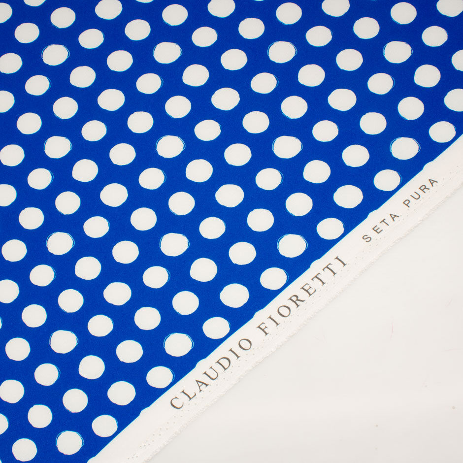 White Spot on Royal Blue Pure Silk