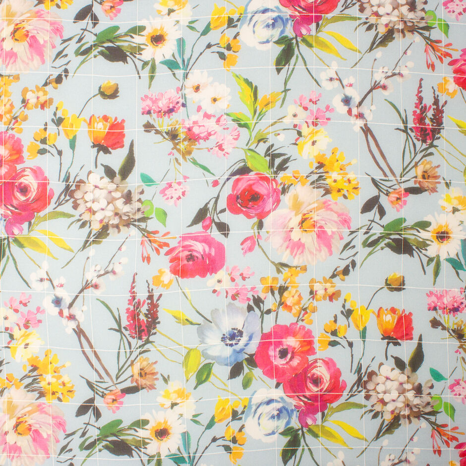 Multi-Coloured Floral Printed Sky Blue Silk Georgette